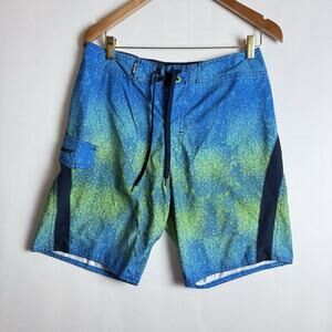 RS Surf Multicolor‎ Swim Trunks Board Shorts Mens 32 Waist Navy Drawstring J1